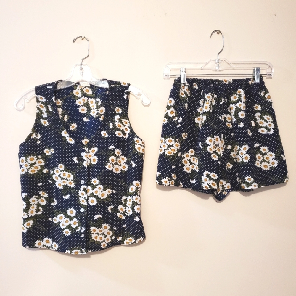 Vintage La Senza - Daisy print coord set pajama top and shorts - Size S